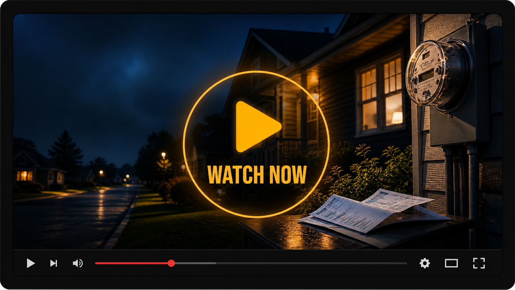 Video player preview with a Watch Now button for the energy presentation